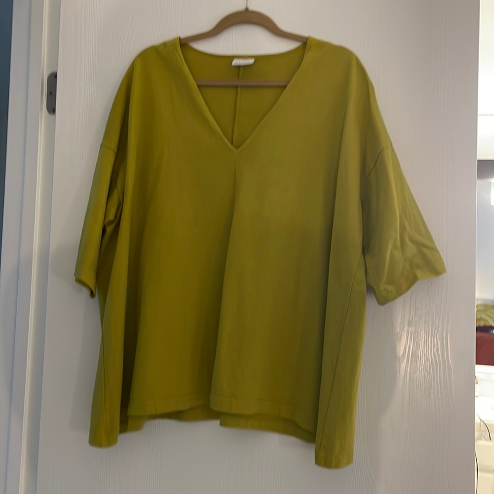 Chartreuse v neck Pacific Cotton tunic. Very Roomy: 27" length & width